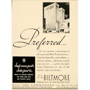   Ad Biltmore Hotel Madison Ave New York D Mulligan   Original Print Ad