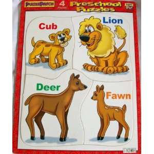  Puzzle Patch 4 Piece Pre School Puzzle, Lion Cub, Deer 