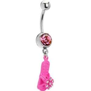  Paradise Pink Summer Sandal Dangle Belly Ring: Jewelry