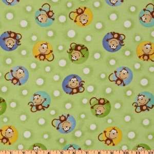   Flannel Monkeys & Dots Green Fabric By The Yard: Arts, Crafts & Sewing