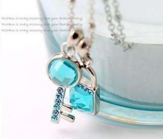 Korean Classic Bule Key Lock Briliant Fashion Necklace  