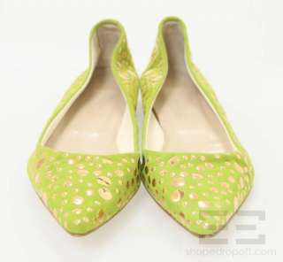Sigerson Morrison Lime Green Suede Studded Pointed Toe Flats Size 10B 