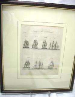1700 or 1800 3 framed illustrated pages sailing ships  