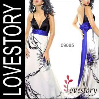 Love Story Sexy Water Colour Print White Long Evening Prom Gown 09085 