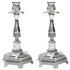   Octagonal Nickel Candlestick Set with Floral Patterns: Home & Kitchen