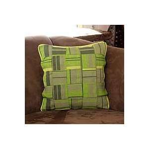  NOVICA Cotton cushion cover, Lemon Weave