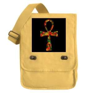    Messenger Field Bag Yellow Ankh Flowers 60s Colors 