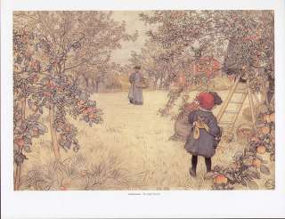 CARL LARSSON print children in orchard APPLE HARVEST  