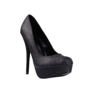  Women Platform Stiletto Pump Black Glitter: Shoes