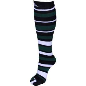   Ladies Black Green Striped Knee High Toe Socks: Sports & Outdoors