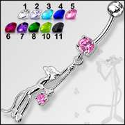 Body Jewelry 1Pc. 14G Steel Panther CZ Belly Navel Ring  