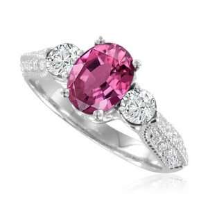  Natural Pink Sapphire and Diamond Ring in Platinum 3 Stone Ring 