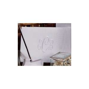  White or Ivory Moire Fabric Monogrammed Guest Book and Pen 