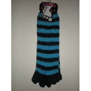  Fuzzy striped long toe socks (Black, blue 