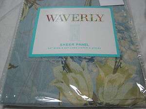 New Waverly Starla Chambray Sheer Rod Pocket Window Panel Blue Floral 