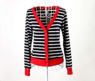 Korea Women Campus Girl Stripe Jacket Cardigan Top  