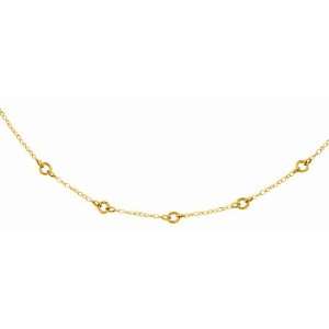 14k Gold Yellow Polished Textured 5 round Stations Necklace   18 Inch 