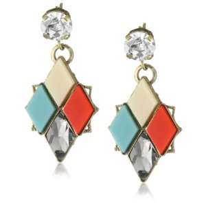   Inca Goddess Small Multi Colored Mosaic Diamond Drop Earrings Jewelry