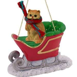  Red Persian Cat Sleigh Ride Christmas Ornament
