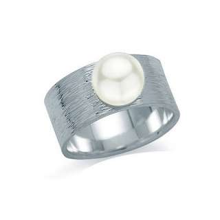 Natural White Pearl 925 Sterling Silver Wide Band Ring  