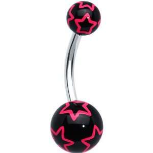  Black Red Outline Stars Belly Ring: Jewelry