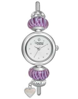 Caravelle 43L140 By Bulova Womens Lavender Beads White Sunray Dial 