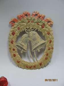 antique xmas german die cut cardboard embossed wreath Ephermera  