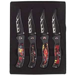  Maxam 4pc Knife Set Stainless Steel Pocket Clip 420 Stainless 