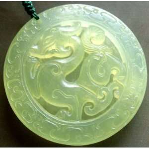  Green Jade Mythical Celestial Dragon Amulet Pendant 