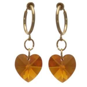  Cerceau Valentine Gold Topaz AB Heart Clip On Earrings 