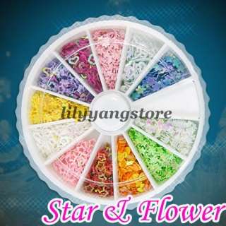 Heart Flower Star Flake Glitter Nail Art Tip Acrylic UV Gel Decoration 
