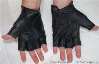Leather Fingerless Gloves Black Goth Punk Biker Bike  