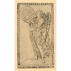  1908 Italy Playing Card Angel Octava Spera Stars Print 