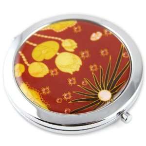 Sun Lotus Gel Inlay   Steel Compact Pocket Mirror With Regular And 