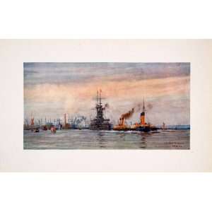 1905 Print William Wyllie Chatham Dockyard Battleship Navy 