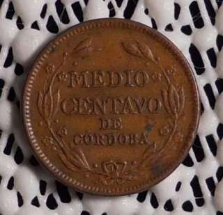 1922 NICARAGUA 1/2 CENTAVO COPPER COIN XF  