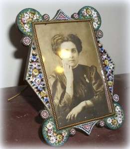   Victorian Italian Micro Mosaic Brass Picture Frame w/ Mourning Photo