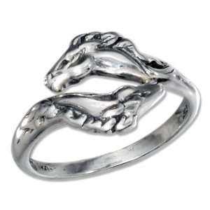   Sterling Silver Adjustable Horse Heads Bypass Ring (size 10): Jewelry