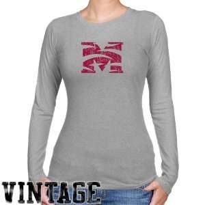 Morehouse Maroon Tigers Ladies Ash Distressed Logo Vintage Long Sleeve 