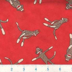   Tumbling Sock Monkey Red Fabric By The Yard: Arts, Crafts & Sewing