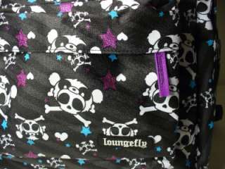 Loungefly Black Panda Skulls Backpack,Purple Glittery Stars, New with 