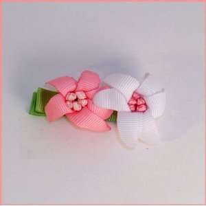  Pink, White and Green Lily Flower Hair Bow Clippy: Beauty