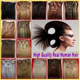~7pcs Remy Human Hair Clip In On Extensions 4SIZES 