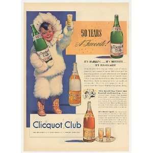 1940 Clicquot Club Soda Ginger Ale Eskimo Boy Color Print Ad:  