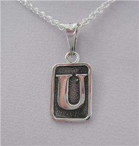 Mexican 925 Silver Oxidized Etched Initial Letter  U  Charm Pendant 