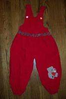 GIRLS RED VELVET PLAID CHRISTMAS DRESS OVERALL PANTS 4T  