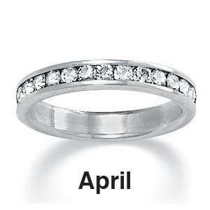   Birthstone Sterling Silver Eternity Band  April  Simulated Diamond