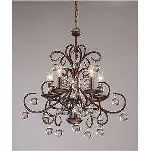 FIVE LIGHT DARK AMBER IRON AND CLEAR CRYSTAL CHANDELIER PENDANT LIGHT 