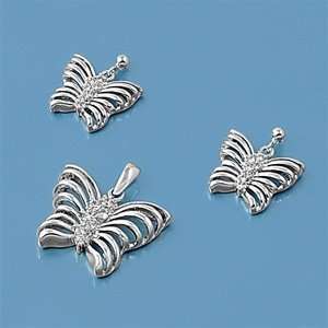  Sterling Silver & CZ Striped Wings Butterfly Earring 