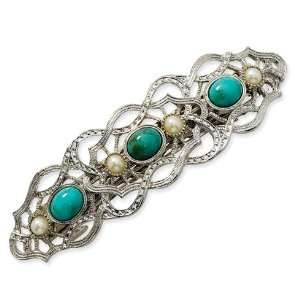  Silver tone Turquoise Cultura Glass Pearl Barrette/Mixed Metal: Beauty